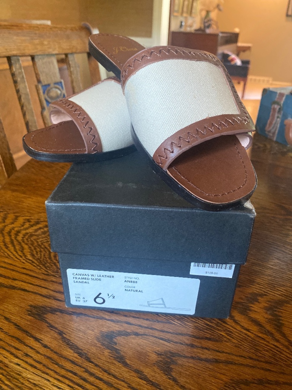 J Crew Canvas w/ leather Framed Slide shoes 6.5
